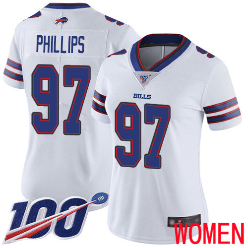 Women Buffalo Bills #97 Jordan Phillips White Vapor Untouchable Limited Player 100th Season NFL Jersey